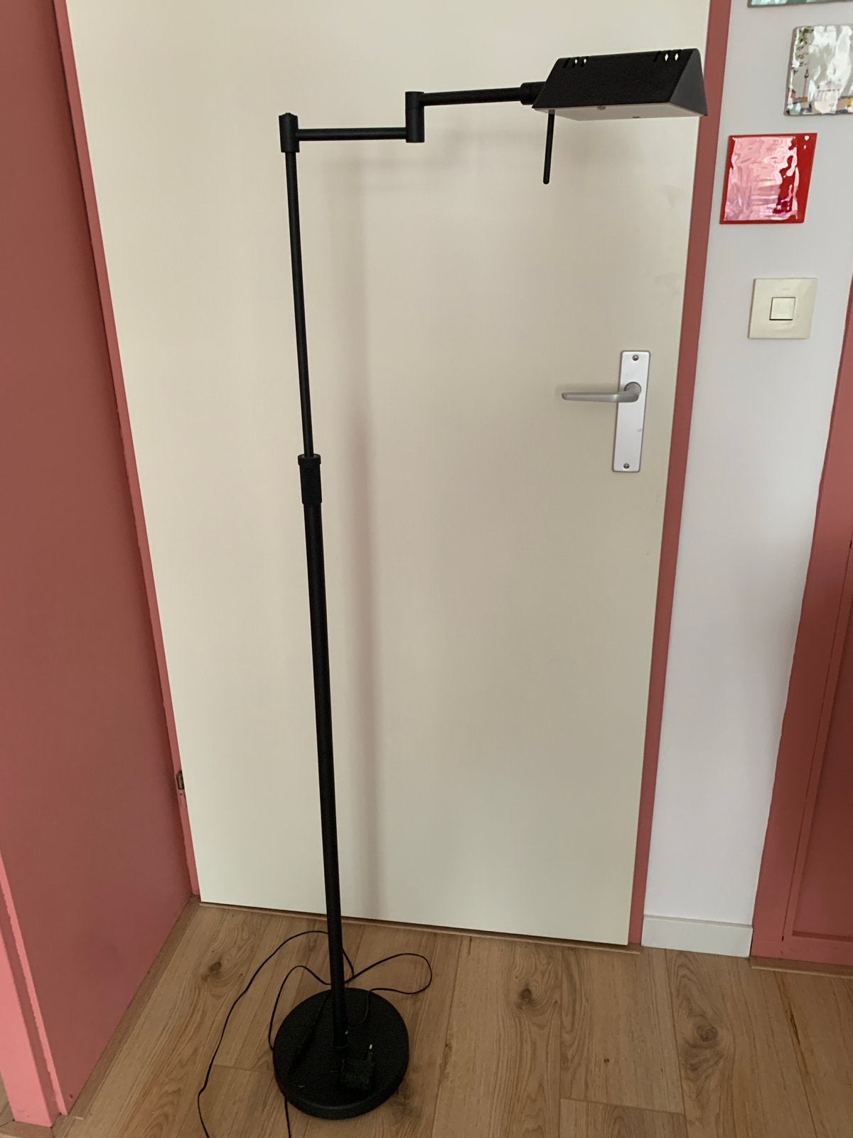 Staande vloerlamp met in hoogte verstelbare arm, Ophalen, Gebruikt, Overige fittingen, Metaal