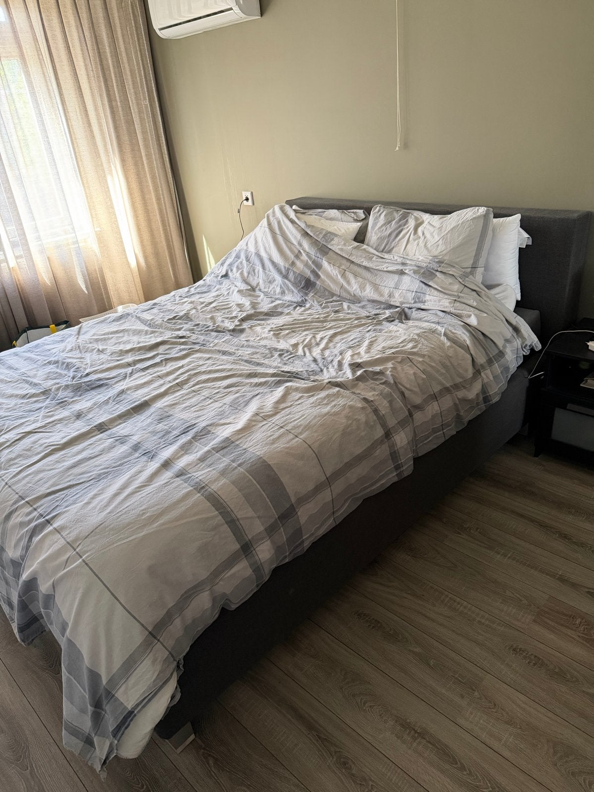 Tweepersoonsbed boxpring met hoofdbord, Huis en Inrichting, Ophalen, Gebruikt, 210 cm, Tweepersoons