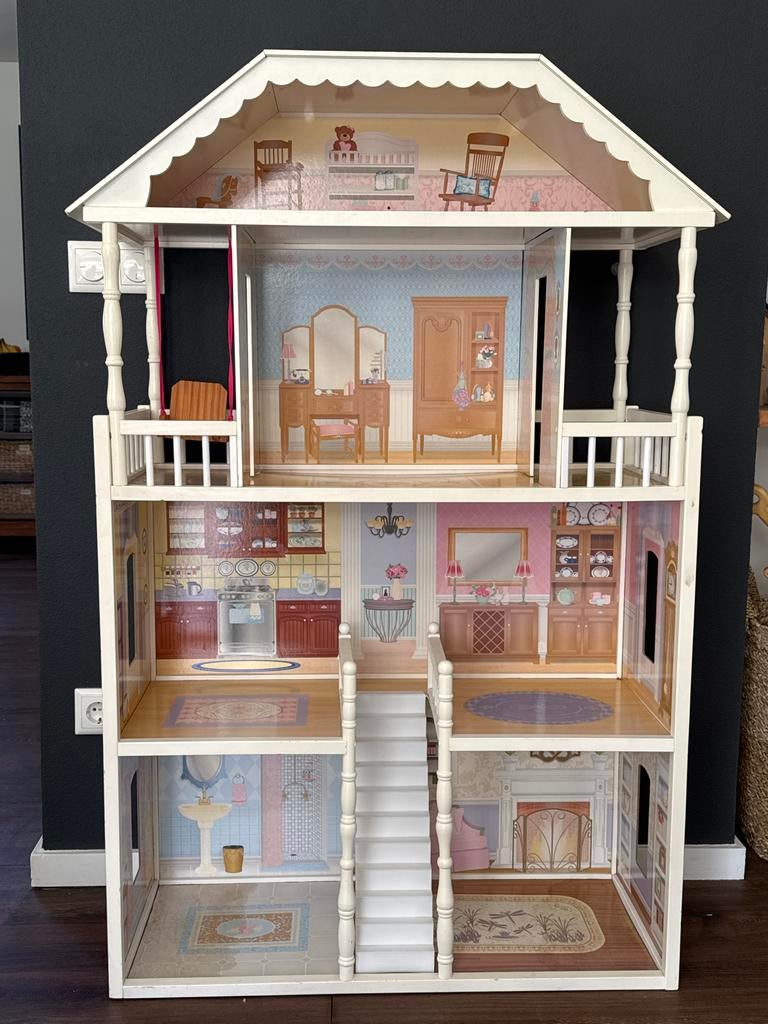 Groot houten Barbiehuis met 3 verdiepingen zonder meubels, Ophalen, Gebruikt, Barbie