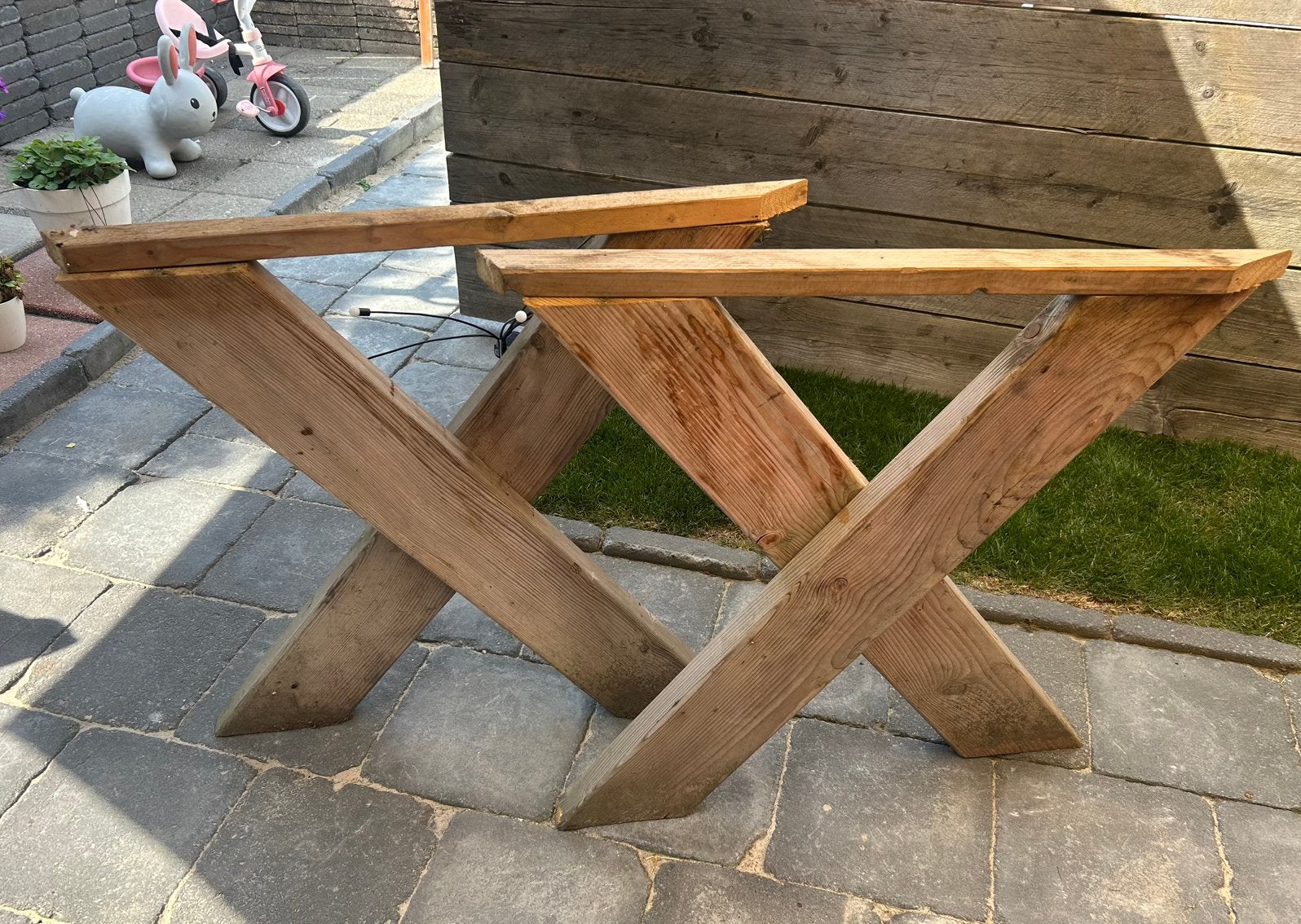 Stevige Tuintafel van steigerhout, Tuin en Terras, Ophalen, Gebruikt, Rechthoekig, Hout