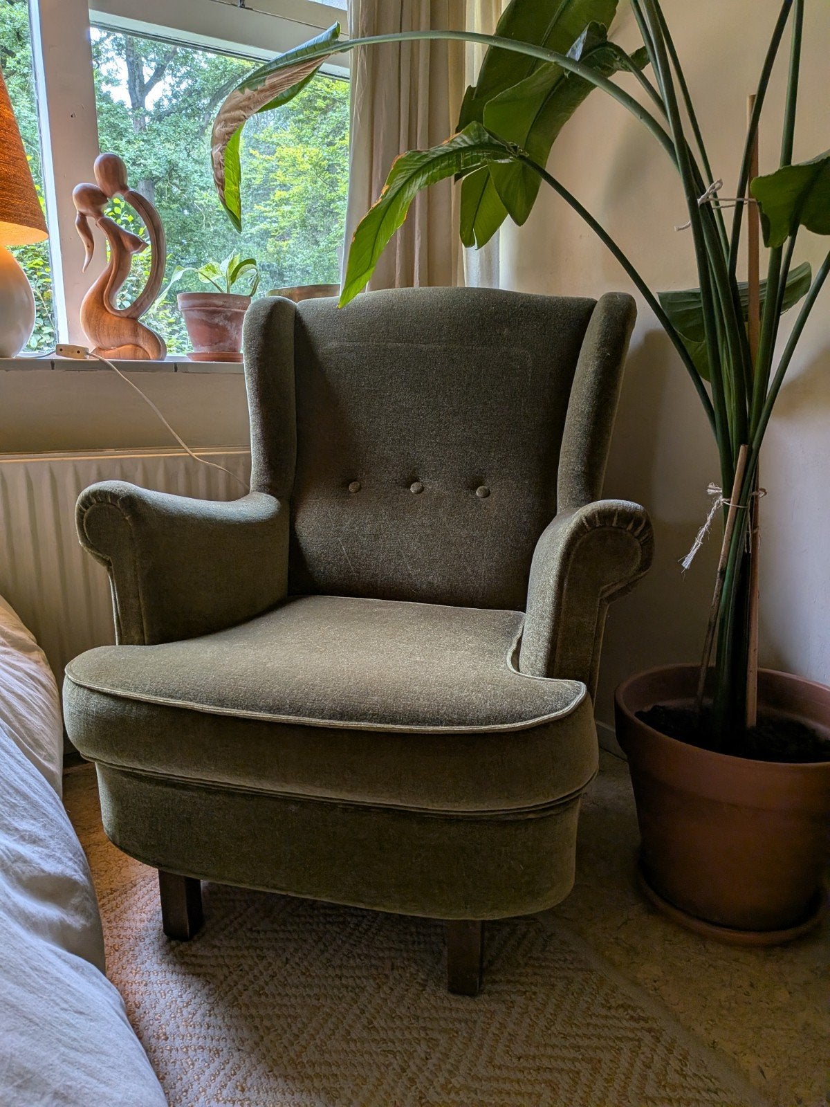 Supermooi fauteuil vintage groen velvet, Huis en Inrichting, Ophalen, 75 tot 100 cm, 50 tot 75 cm