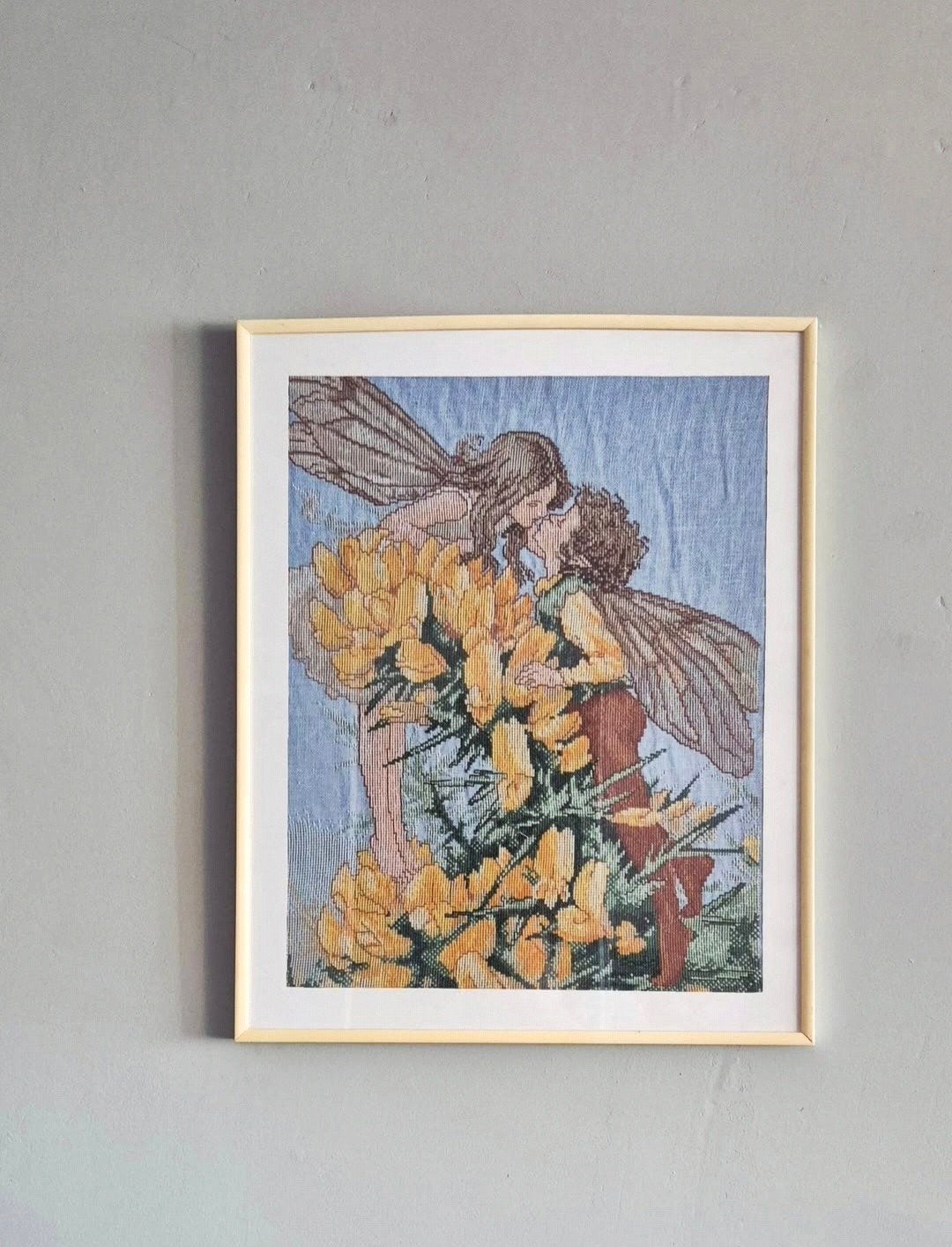 Ingelijst Kruissteekborduurwerk "Sweet Kisses" Lanarte, Minder dan 50 cm, Gebruikt, Overige typen, Ophalen of Verzenden