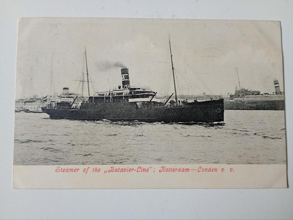 Scheepvaart Stoomschip Batavierlijn Rotterdam Londen 1908, Ophalen of Verzenden, Voor 1920, Gelopen, Voertuig