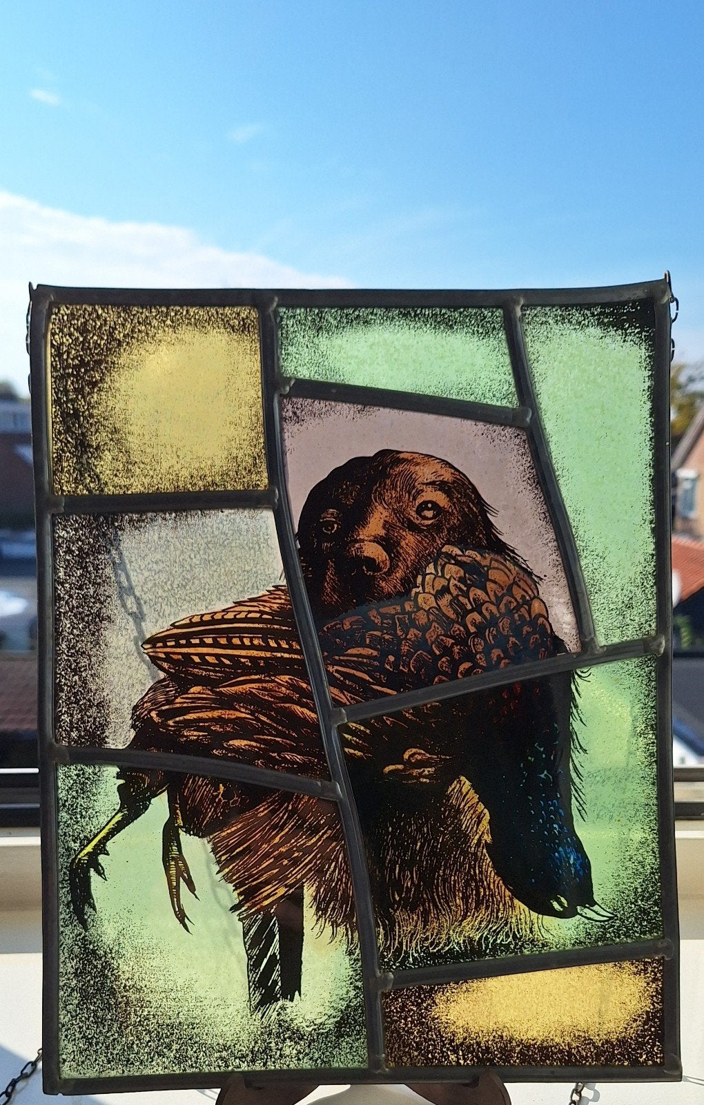 glas in lood jacht tafereel, Ophalen of Verzenden, Minder dan 80 cm, Glas in lood, Minder dan 80 cm