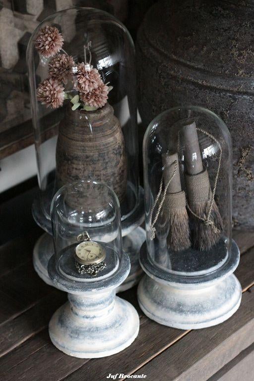 Glazen stolp met stenen plateau (3 maten), Www.jufbrocante.nl, Www.jufbrocante.nl, Nieuw, Ophalen of Verzenden