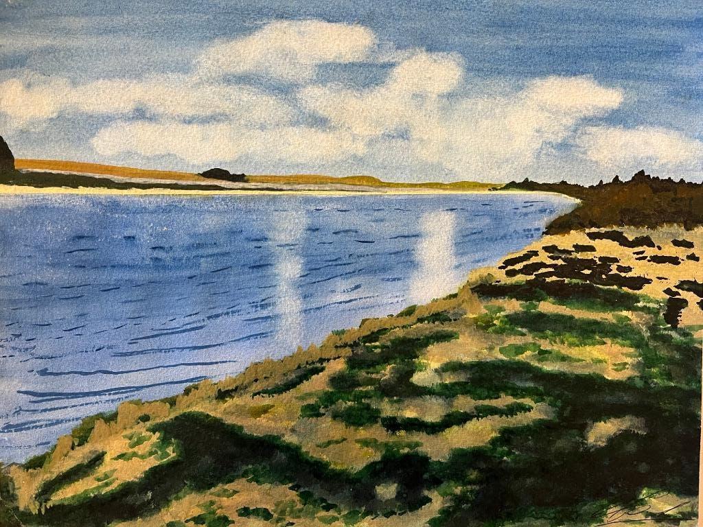 gesigneerd schilderij met landschap, Verzenden