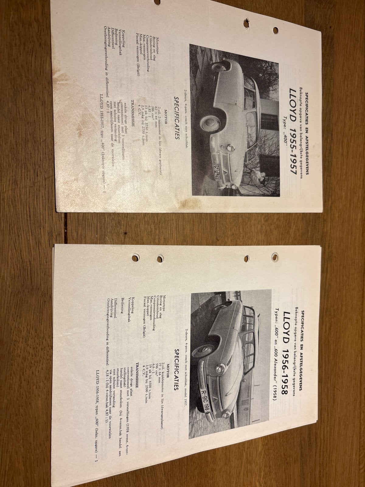 Lloyd 1955-1958 Specificaties en Afstelgegevens, Ophalen of Verzenden