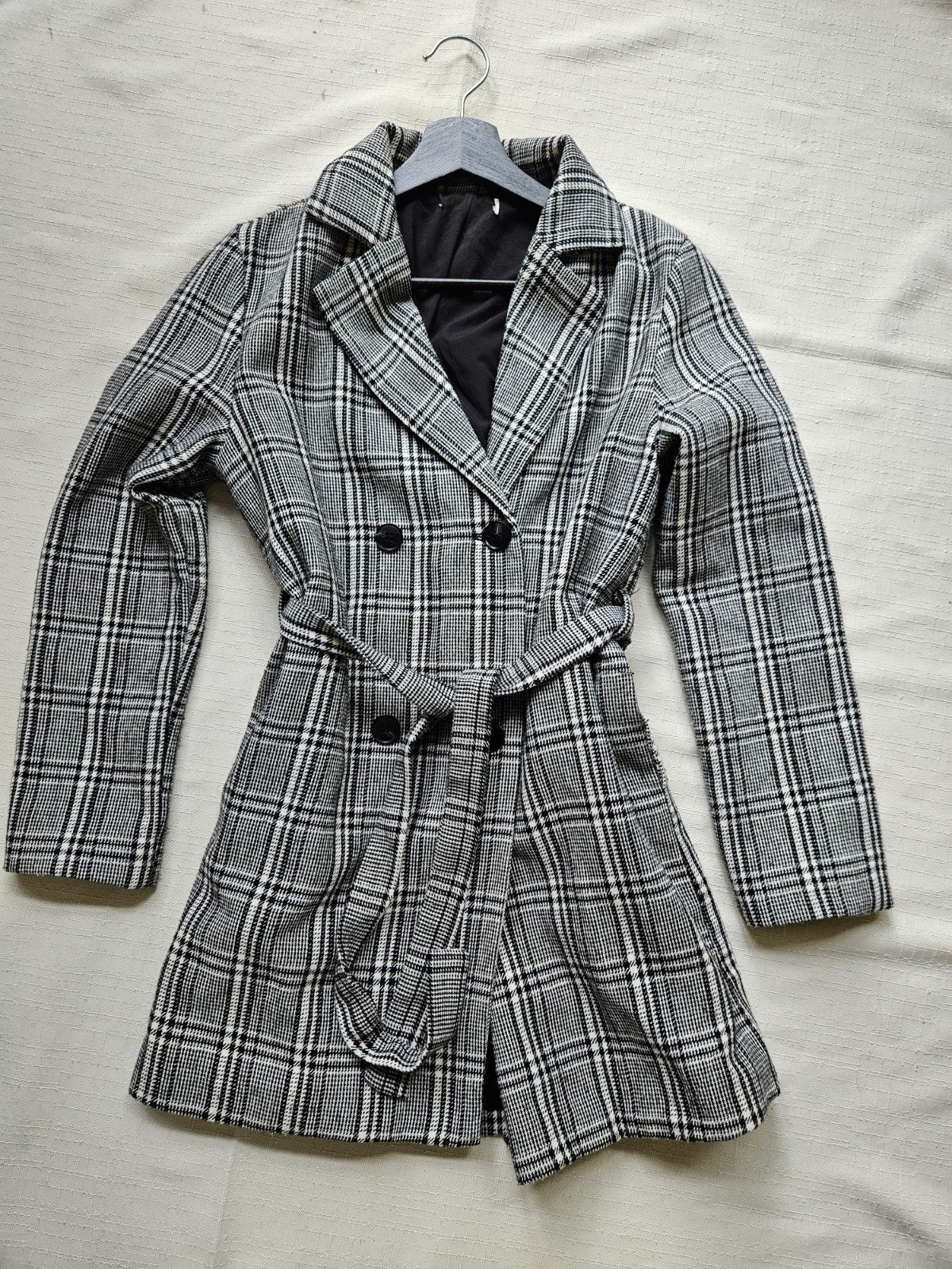 Geruite trenchcoat met ceintuur 152, Maat 38/40 (M), Zwart, Ophalen of Verzenden, Onbekend