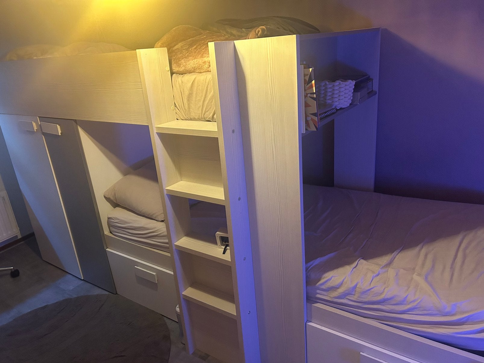 Stapebed met kast, Ophalen, Gebruikt, Tweepersoons, Hoogslaper