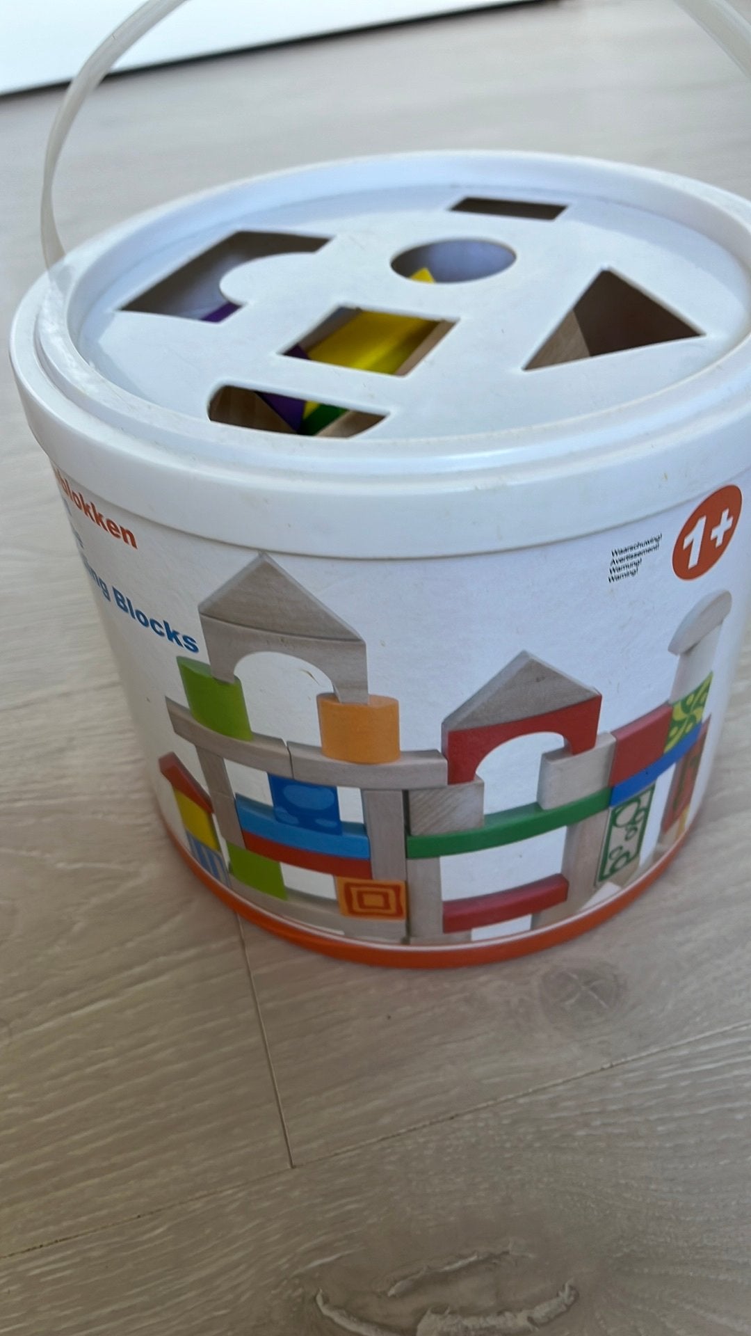 Houten speelblokken in emmer, Ophalen of Verzenden, Gebruikt, Overige merken