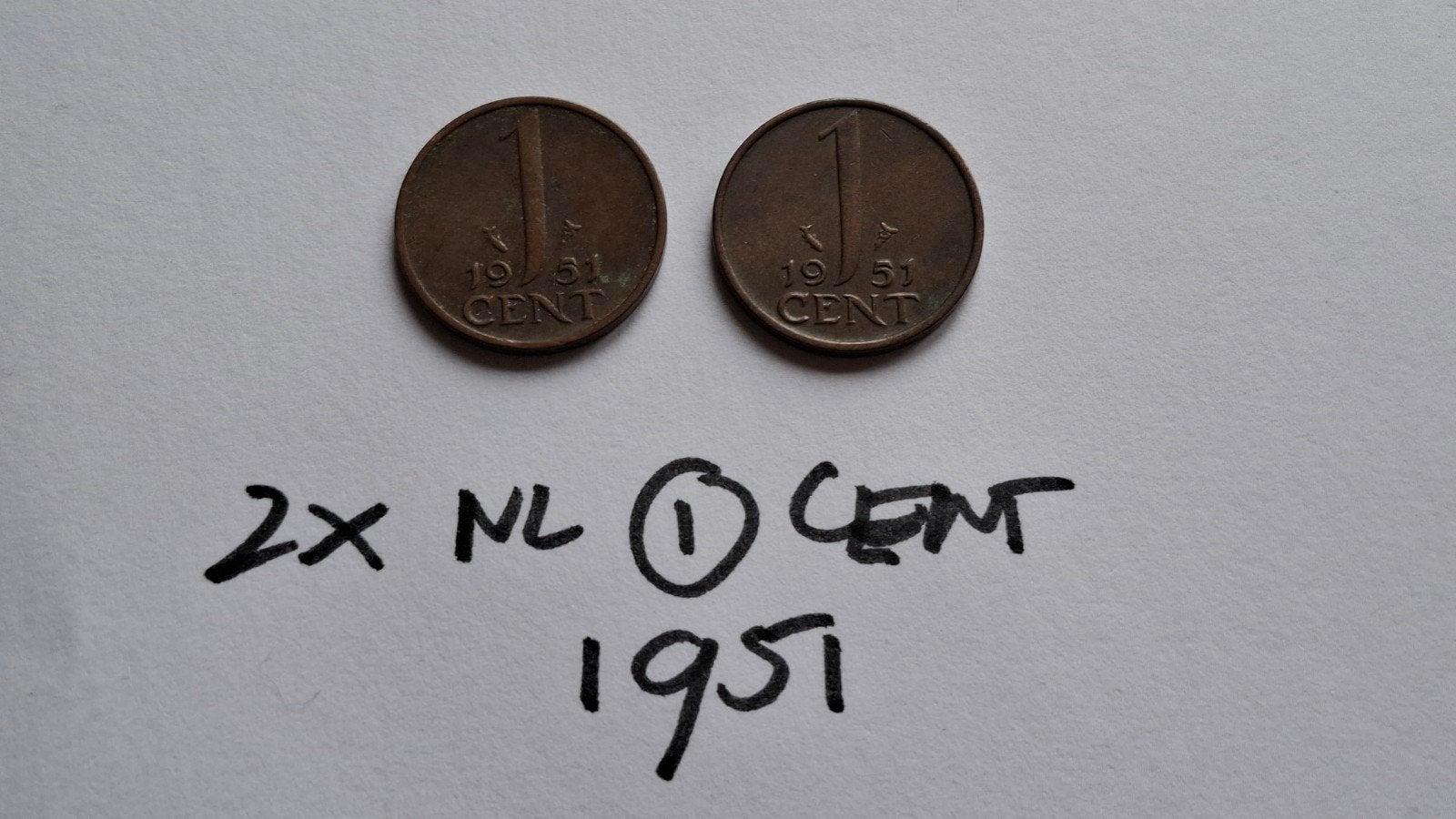Oude munten: 2x Nederland 1 cent 1951, Ophalen of Verzenden