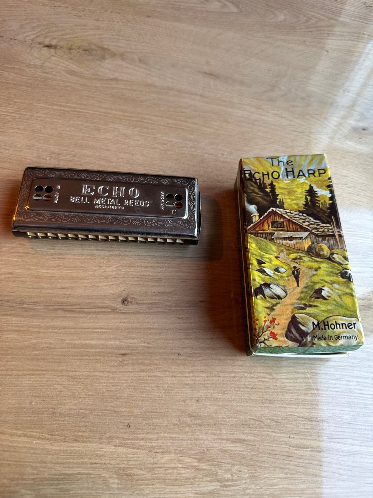 M. Hohner Echo Harp mondharmonica met originele doos, Ophalen, Gebruikt, C-mondharmonica, Met koffer of doosje