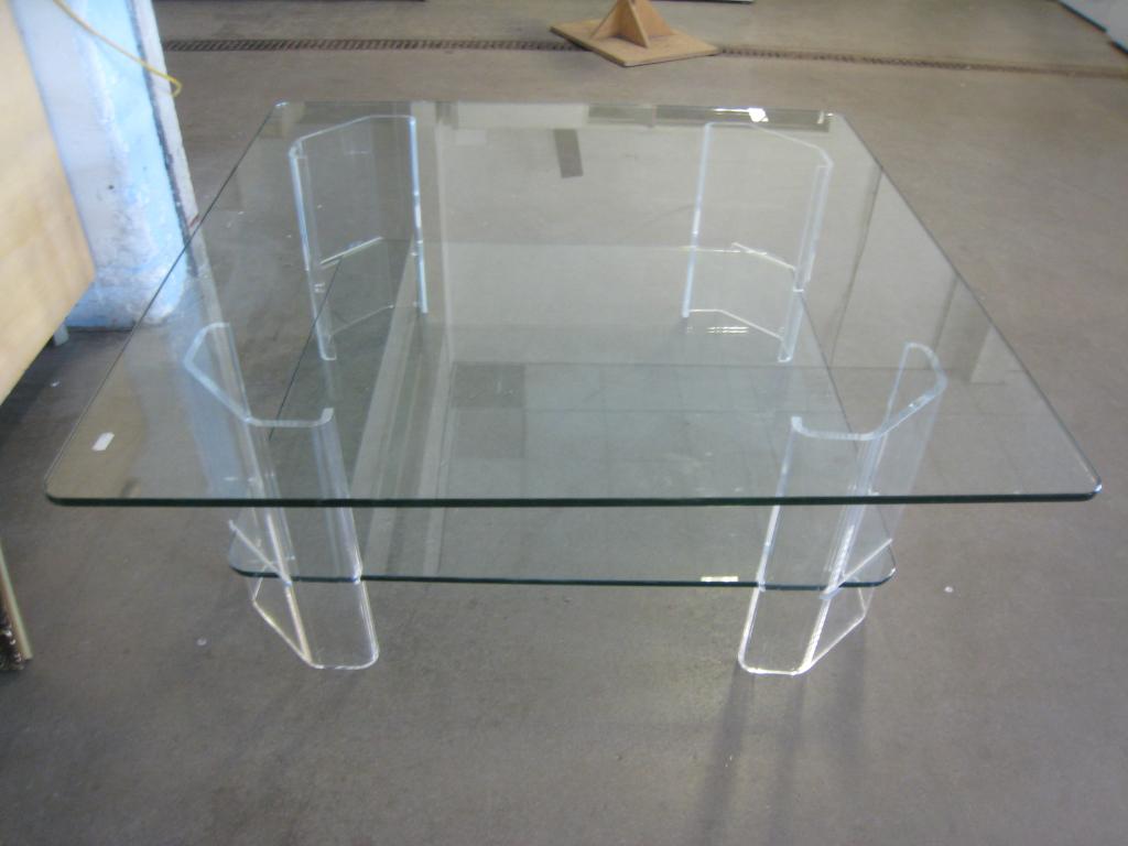 Salontafel in glas en plexiglas, Huis en Inrichting, Tafels | Salontafels, Gebruikt