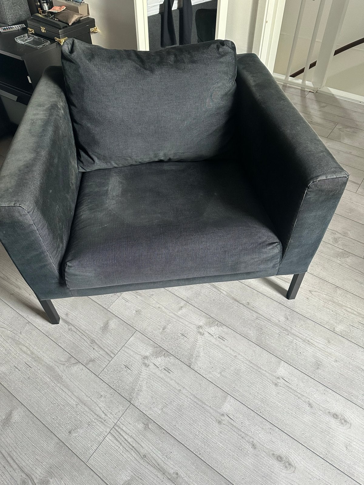 Ikea Fauteuil Donkerblauw, Huis en Inrichting, Ophalen of Verzenden, Gebruikt, Stof, 75 tot 100 cm