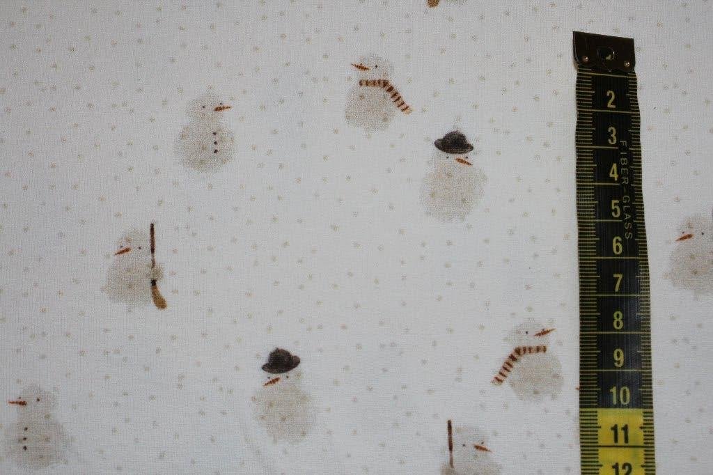Family Fabrics french Terry stof - snowmen sneeuwpop #3664, 120 cm of meer, Wit, Ophalen of Verzenden, Katoen