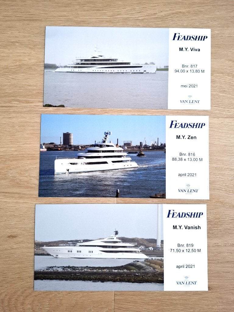 6x Feadship foto kaarten 20.5 x10 cm, Verzamelen, Ophalen of Verzenden, 1980 tot heden, Nieuw, Overige onderwerpen