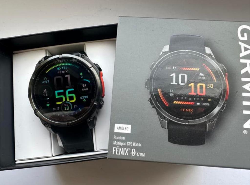 Garmin Fenix 8 47mm Premium Multisport GPS Smartwatch, Afstand, Zwart, Ophalen of Verzenden, Zo goed als nieuw