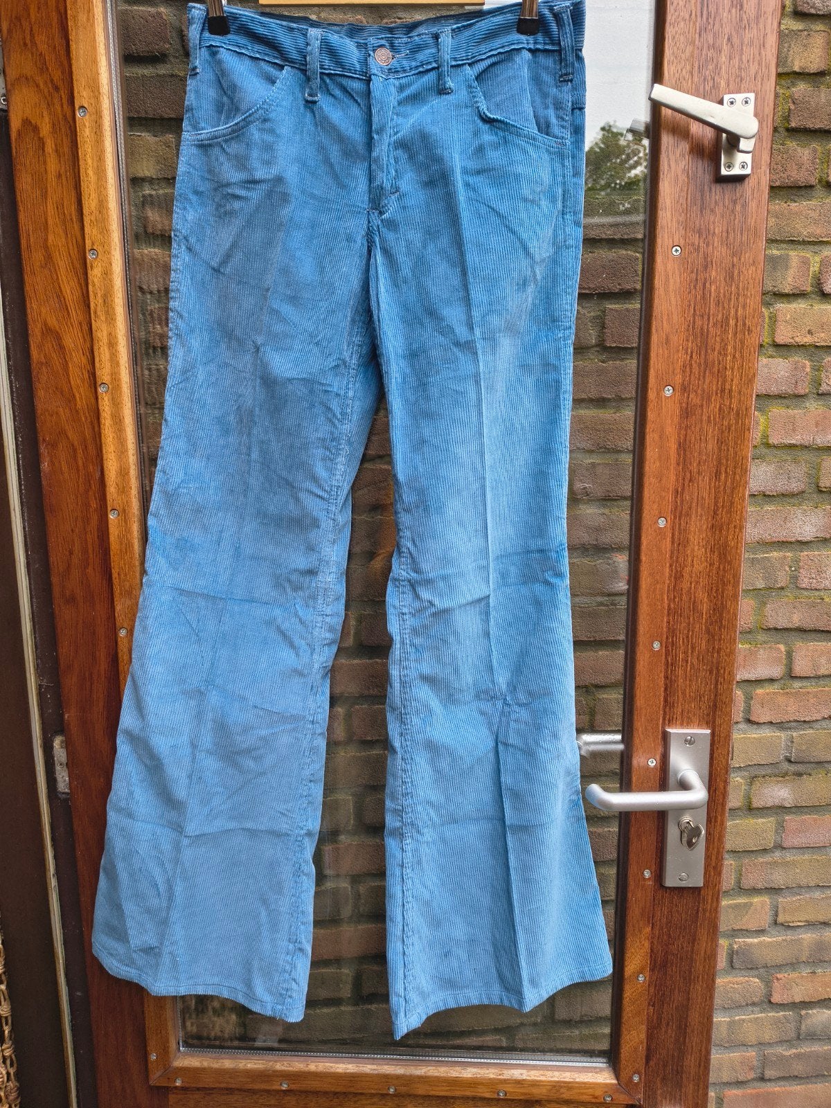 Retro Flared corduroy Broek Lichtblauw J.F. Gee Maat 36, Kleding | Dames, Broeken en Pantalons, Gedragen, Maat 36 (S), Blauw, Lang