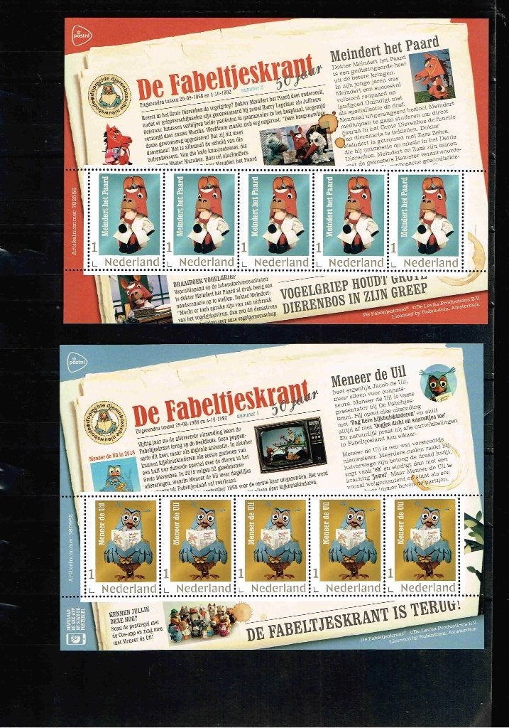 Fabeltjeskrant 5 velletjes persoonlijke zegels in mapje/23b1, Postzegels en Munten, Ophalen of Verzenden, Na 1940, Postfris