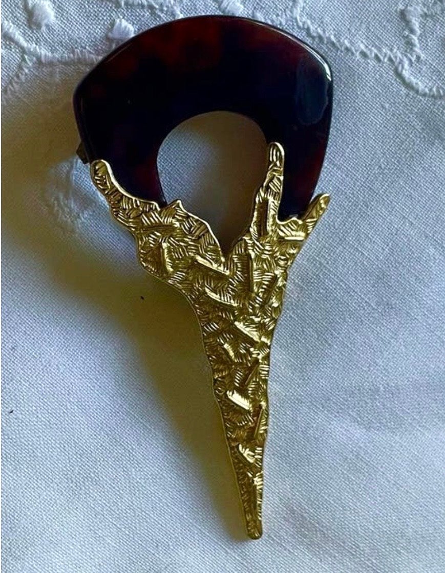 Vintage Broche - Schildpadlook met Gouden Accent, Overige materialen, 4 tot 7 cm, Gebruikt, Bruin