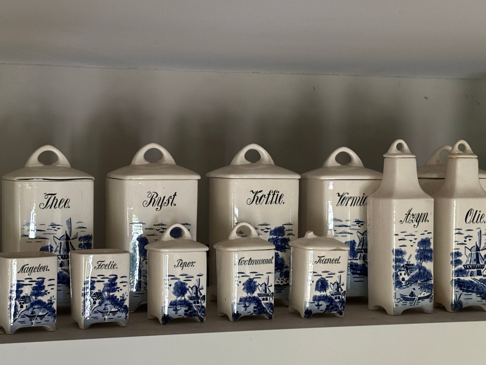 Antieke Delfts Blauwe Keukenset - Kruidenpotjes en Voorraad, Antiek en Kunst, Ophalen of Verzenden
