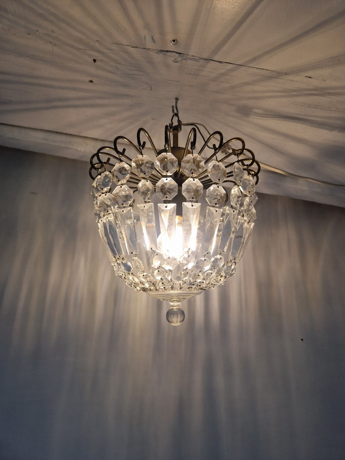 Vintage kristallen luchter met prismen glas, Onbekend, Ophalen of Verzenden, Glas, Onbekend