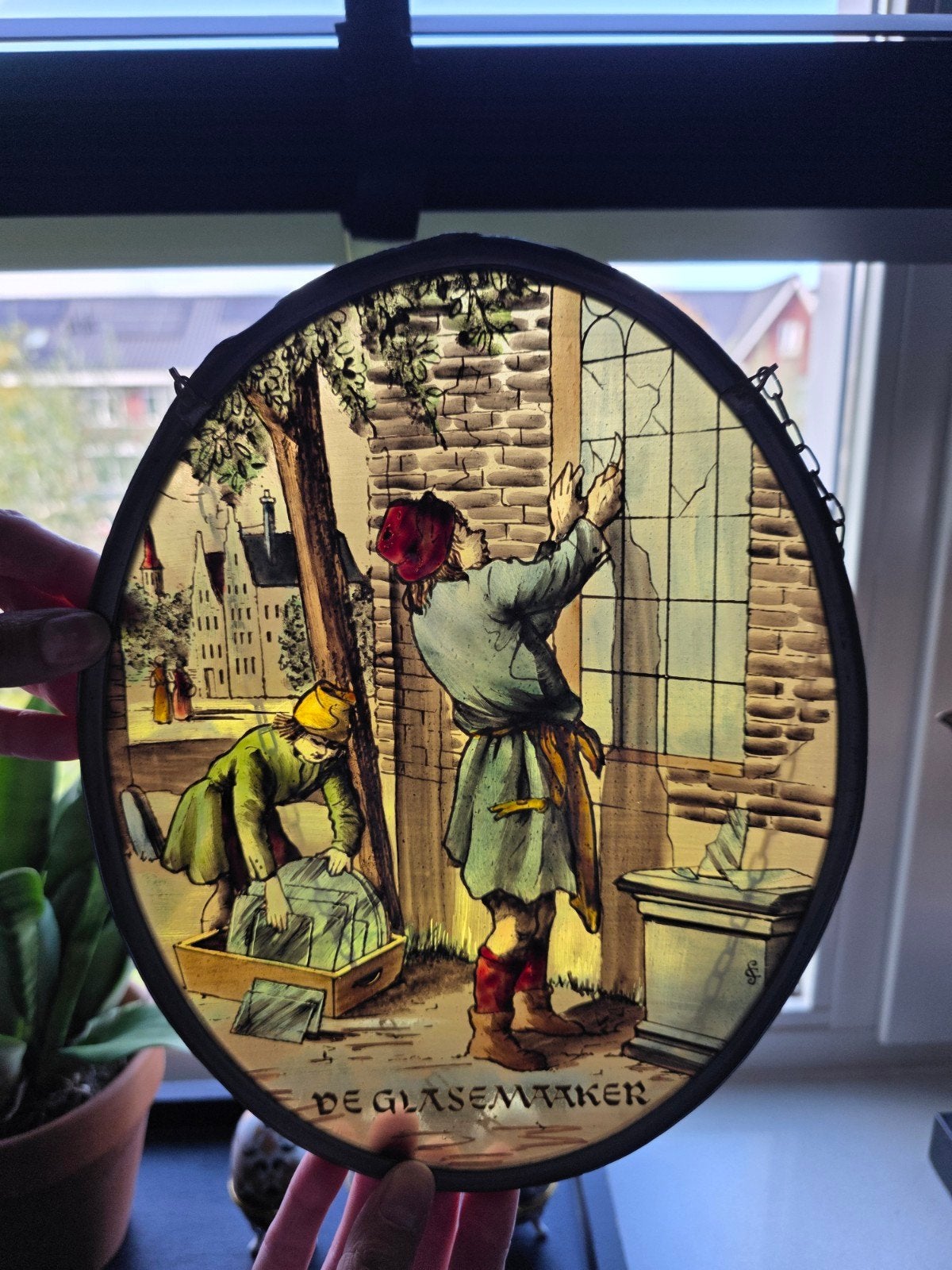 Prachtige Glas-in-Lood Raamhanger - De Glasemaaker Jan Luyk, Ophalen of Verzenden