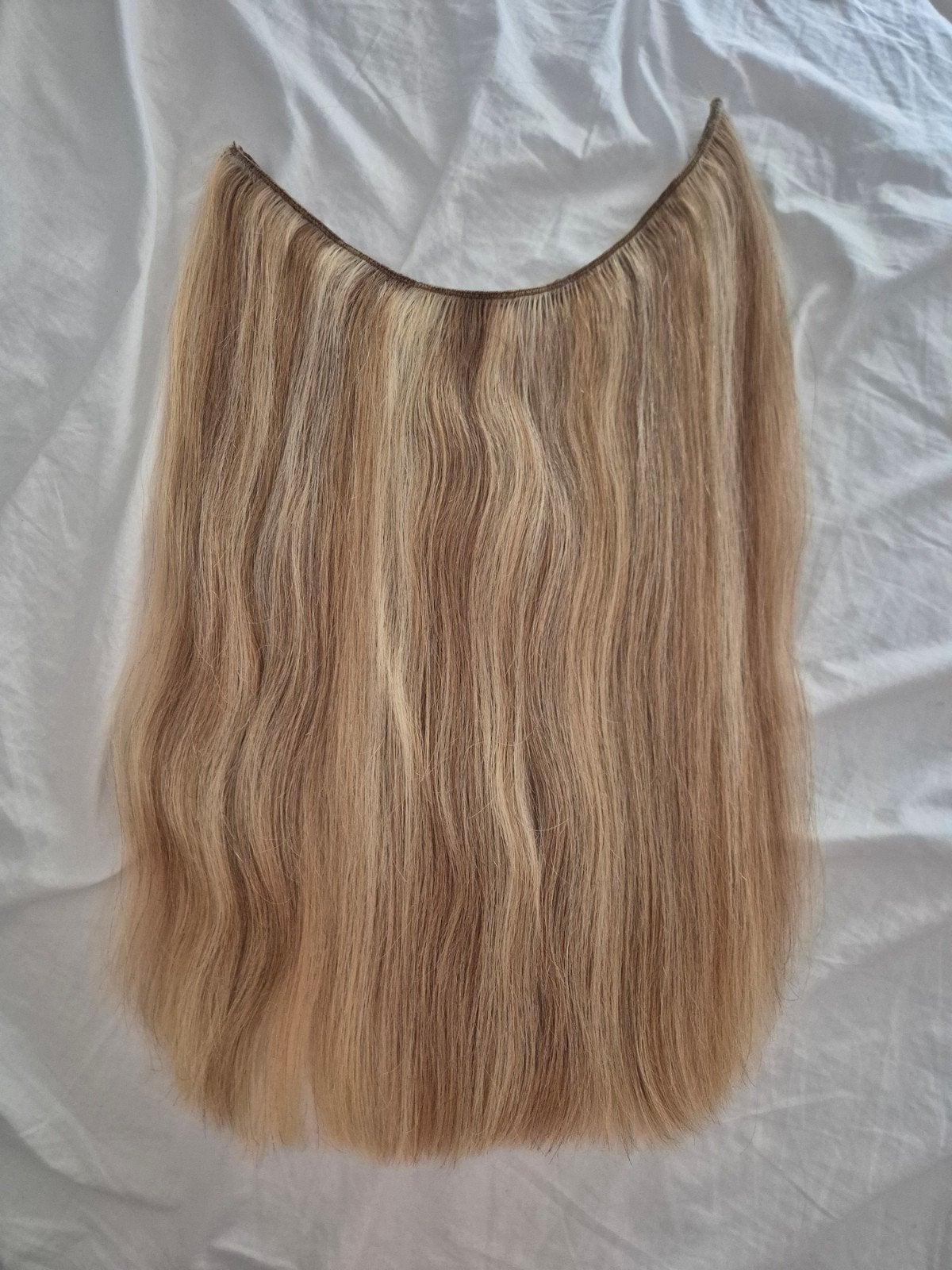 Flip-in/Halo hair extensions - Blond/donkerblond mix, Ophalen of Verzenden, Zo goed als nieuw, Pruik of Haarverlenging