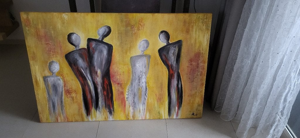 Olieverf schilderij, Ophalen, Op houten frame, Olieverf, Figuren