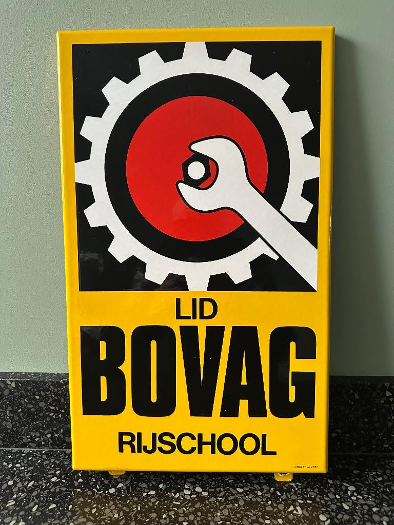 Mooi emaille BOVAG RIJSCHOOL bord. Langcat., Verzamelen, Merken en Reclamevoorwerpen, Ophalen of Verzenden, Gebruikt, Reclamebord