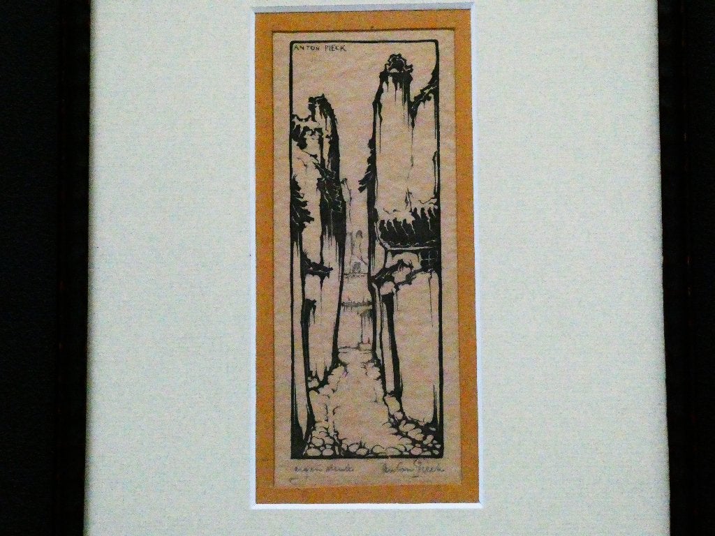 Originele houtsnede Anton Pieck Het Hemdsmouwken Lier België, Ingelijst, Ophalen of Verzenden, Houtsnede, 34 cm