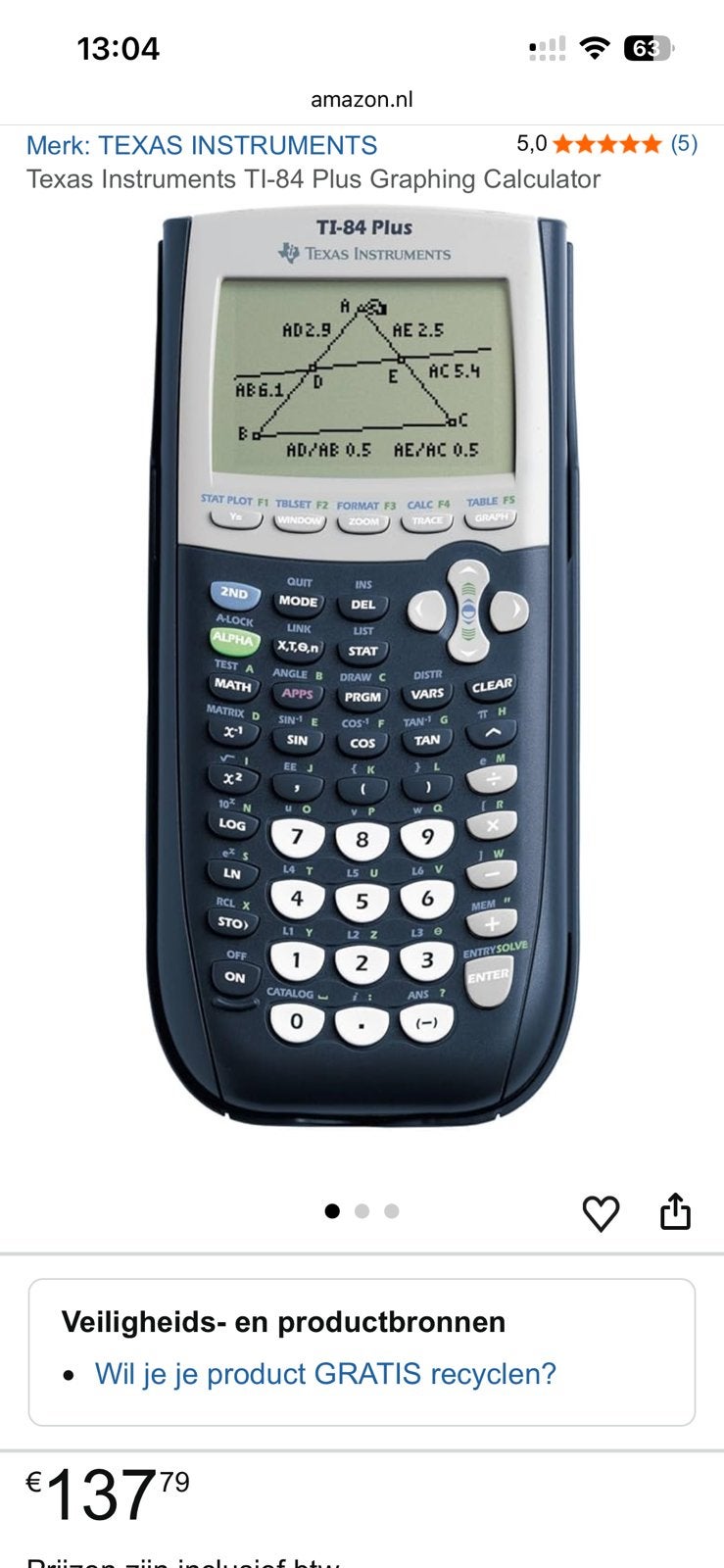 Grafische rekenmachine ti-84 plus texas instruments, Diversen, Rekenmachines, Ophalen of Verzenden, Grafische rekenmachine