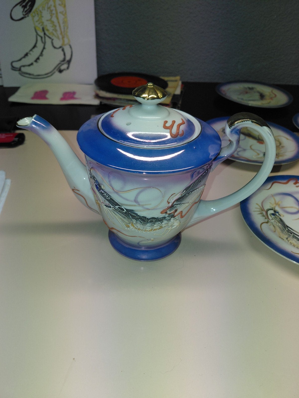 Vintage Japanse Theepot met Drakenmotief en Konijnmerk, Antiek en Kunst, Ophalen of Verzenden
