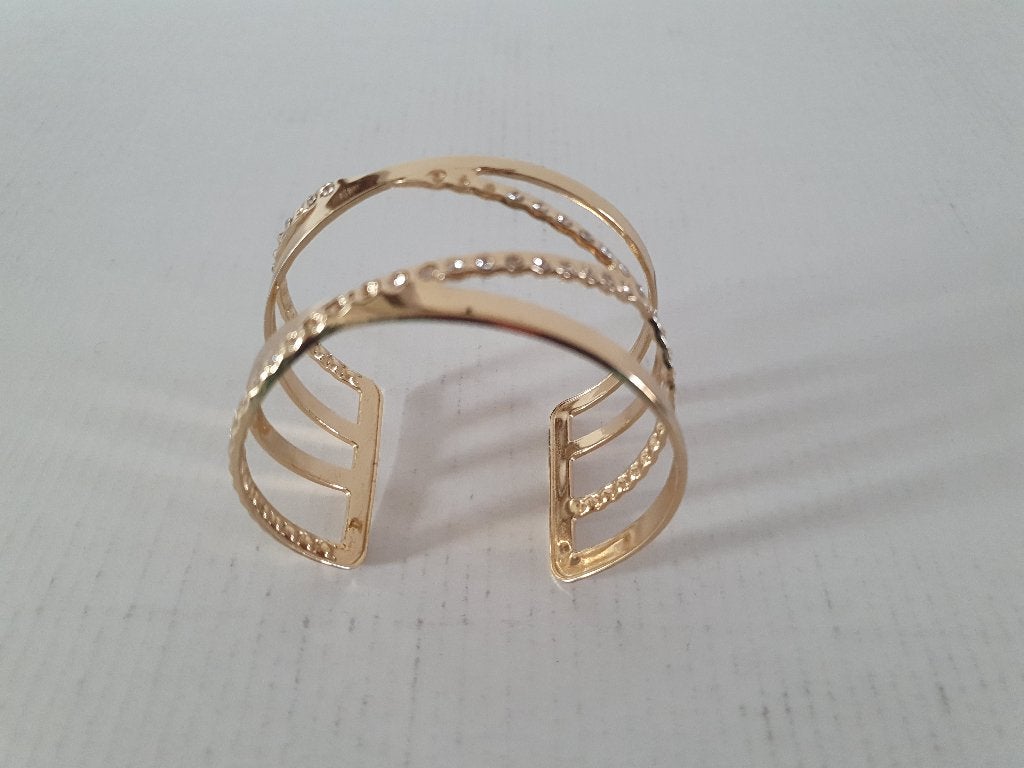 Armband goudkleurig met strass steentjes, Staal, Ophalen of Verzenden, Zo goed als nieuw, Goud