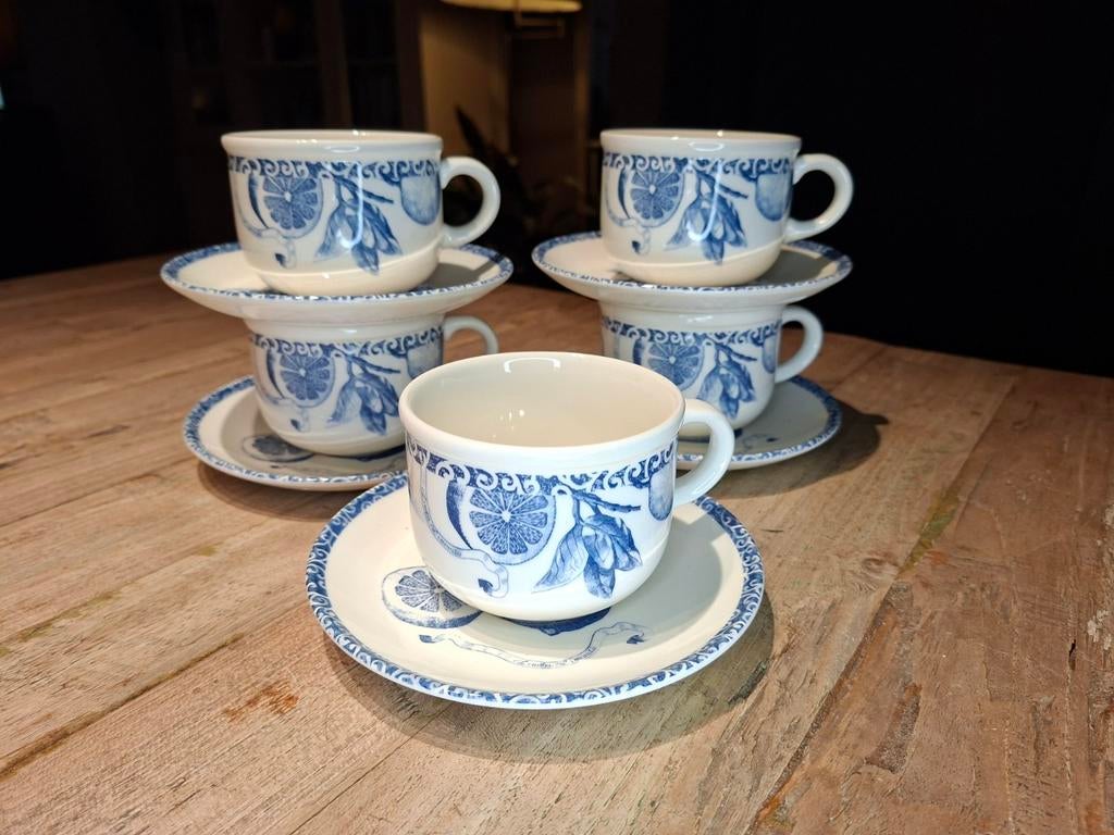5x Royal Tudor Ware "Blue Fruit" Kop en Schotel - NIEUW, Huis en Inrichting, Keuken | Servies, Ophalen of Verzenden, Zo goed als nieuw