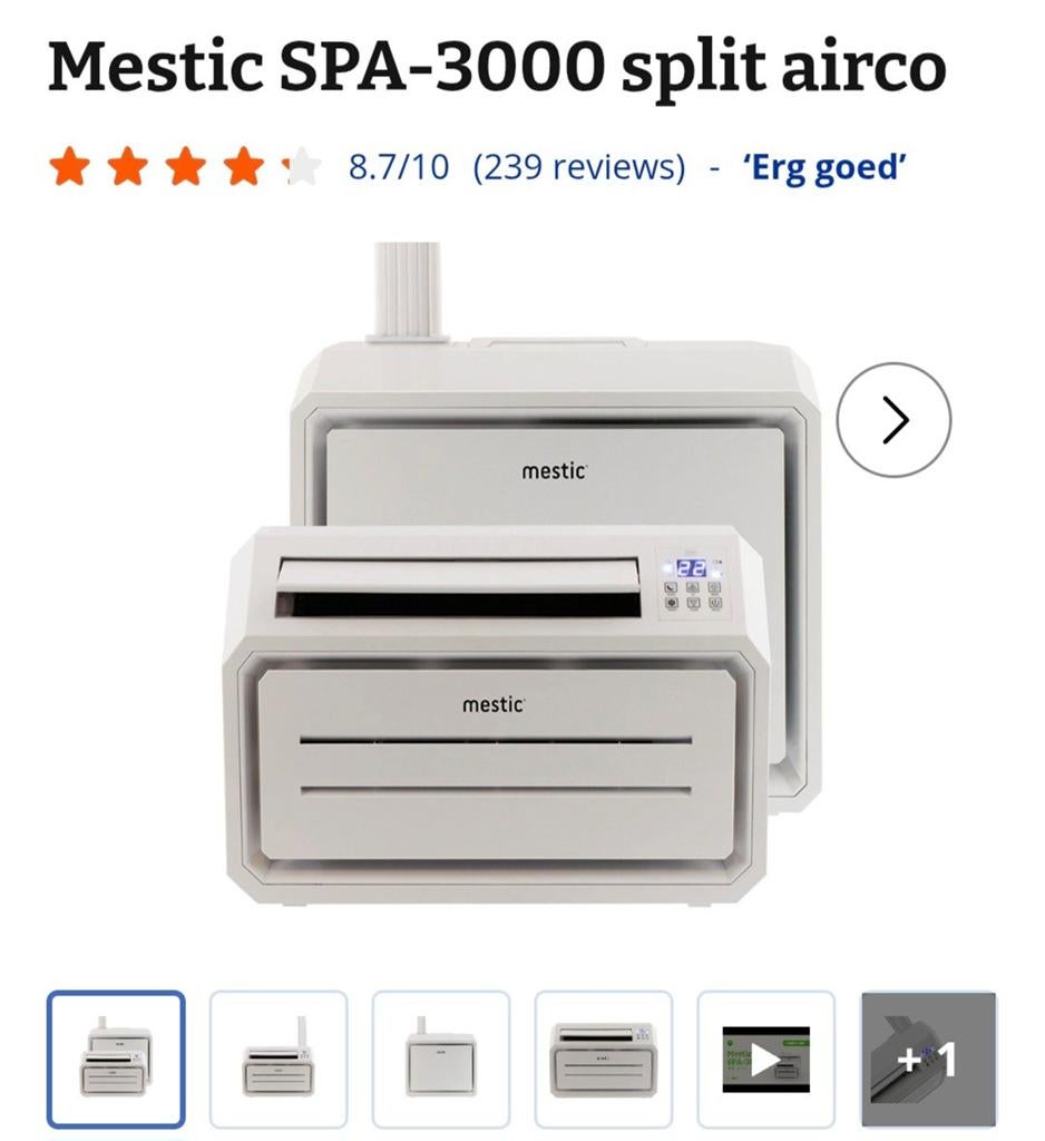 Mestic SPA-3000 split airco - Mobiele airconditioner, Witgoed en Apparatuur, Airco's, Zo goed als nieuw, Mobiele airco, Minder dan 60 m³