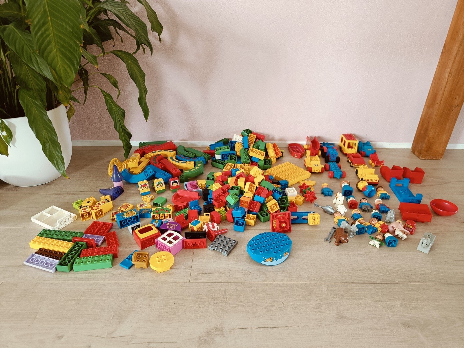 Groot (retro) Duplo pakket: bouwstenen en veel meer, Gebruikt, Inclusief minifiguren, Ophalen of Verzenden, Duplo