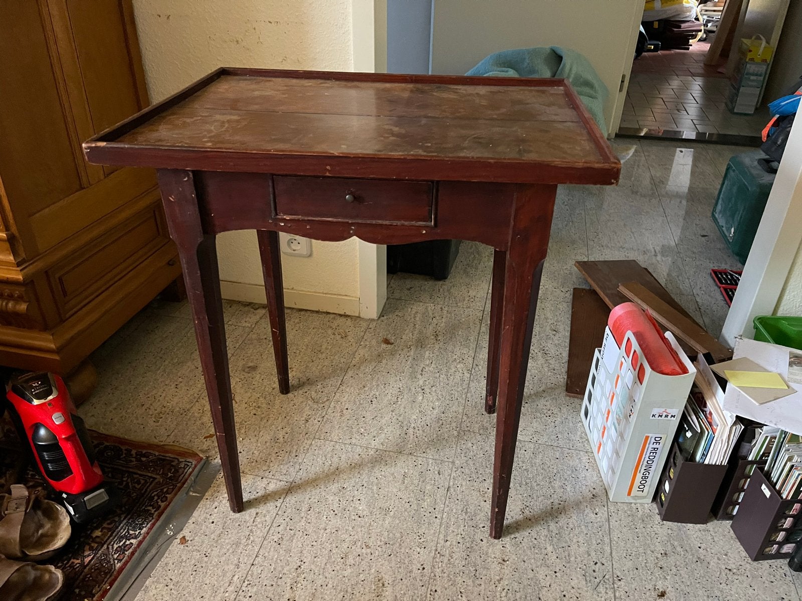 Vintage Houten Salontafeltje met Lade, Huis en Inrichting, Tafels | Salontafels, Ophalen, 50 – 75, Minder dan 50 cm, Gebruikt