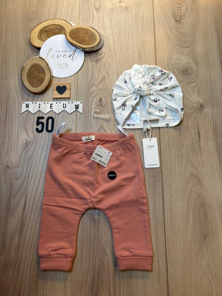 Baby meisje setje roze broekje maat 50, wit mutsje 0-6 m, Kinderen en Baby's, Babykleding | Maat 50, Ophalen of Verzenden, Nieuw