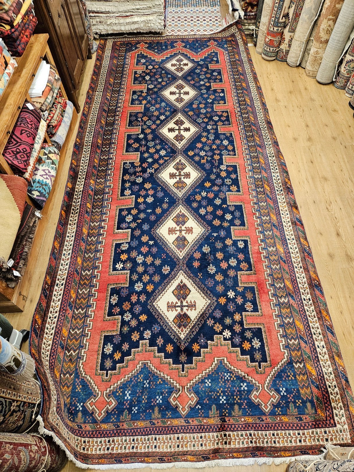 Vintage handgeknoopt perzisch tapijt afshar 496x207, Info@SlatsAntiek.nl, Tweedehands, Perzisch, 200 cm of meer