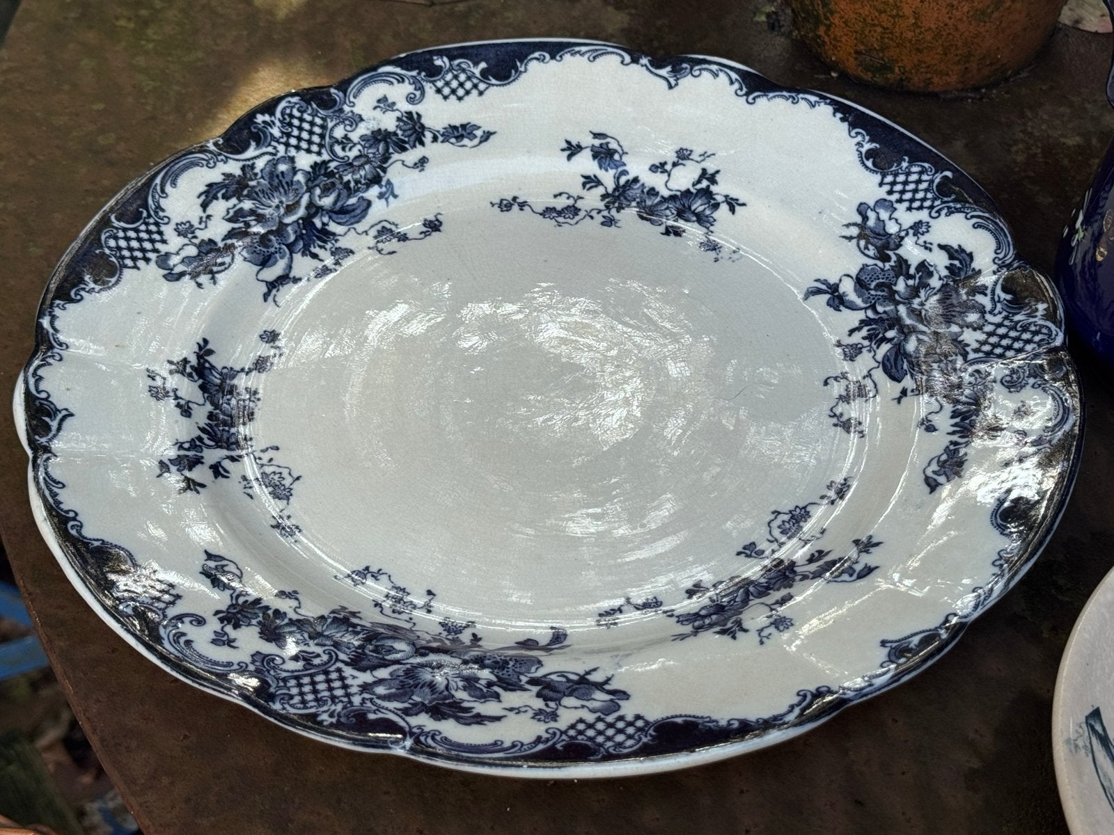 Antieke Engelse schotel met blauw bloemendecor Oban, Ophalen of Verzenden