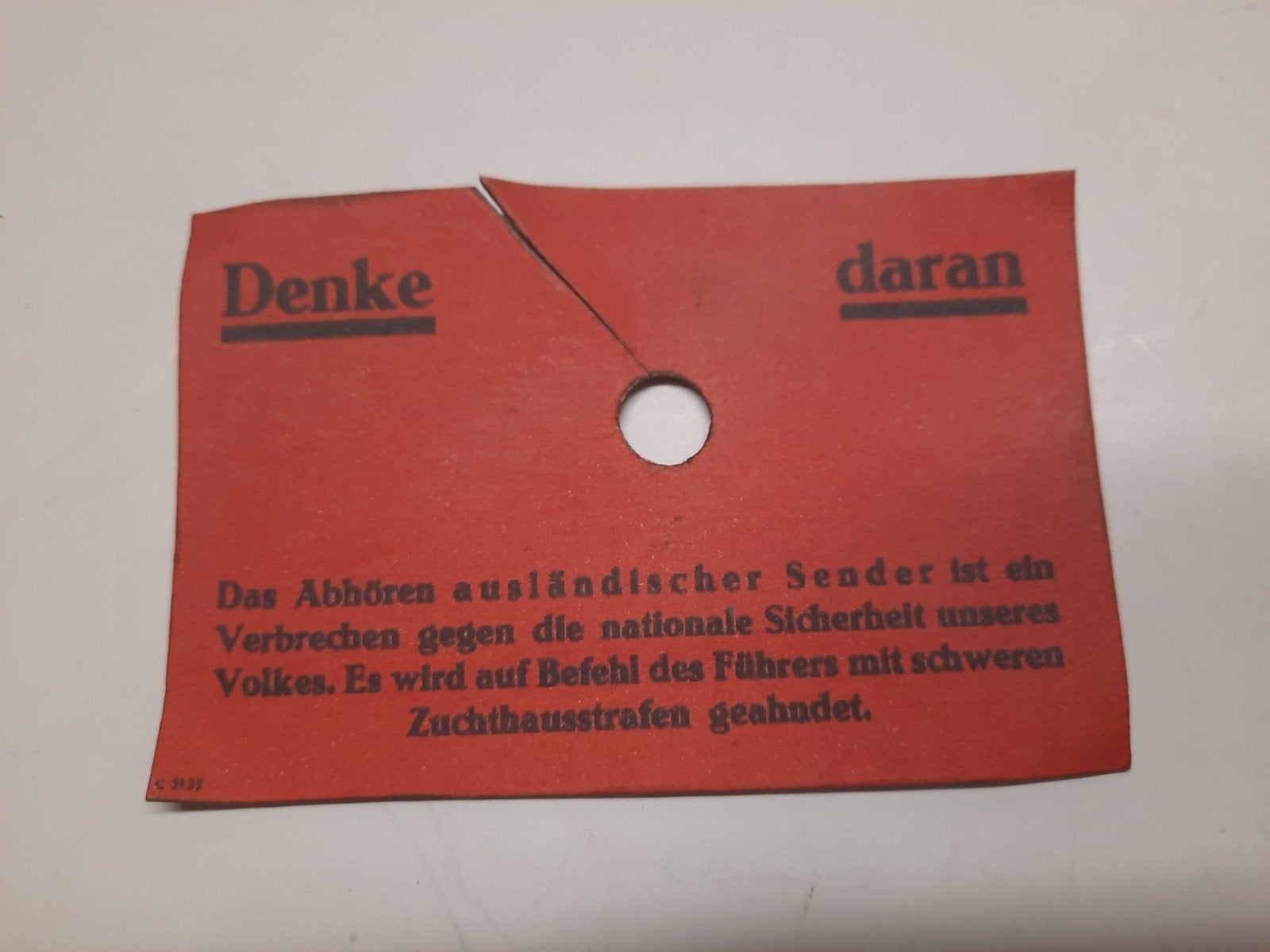 Warnungszettel Duitse Volksempfänger, Verzamelen, Verzenden, Overige soorten, Duitsland, Overige typen