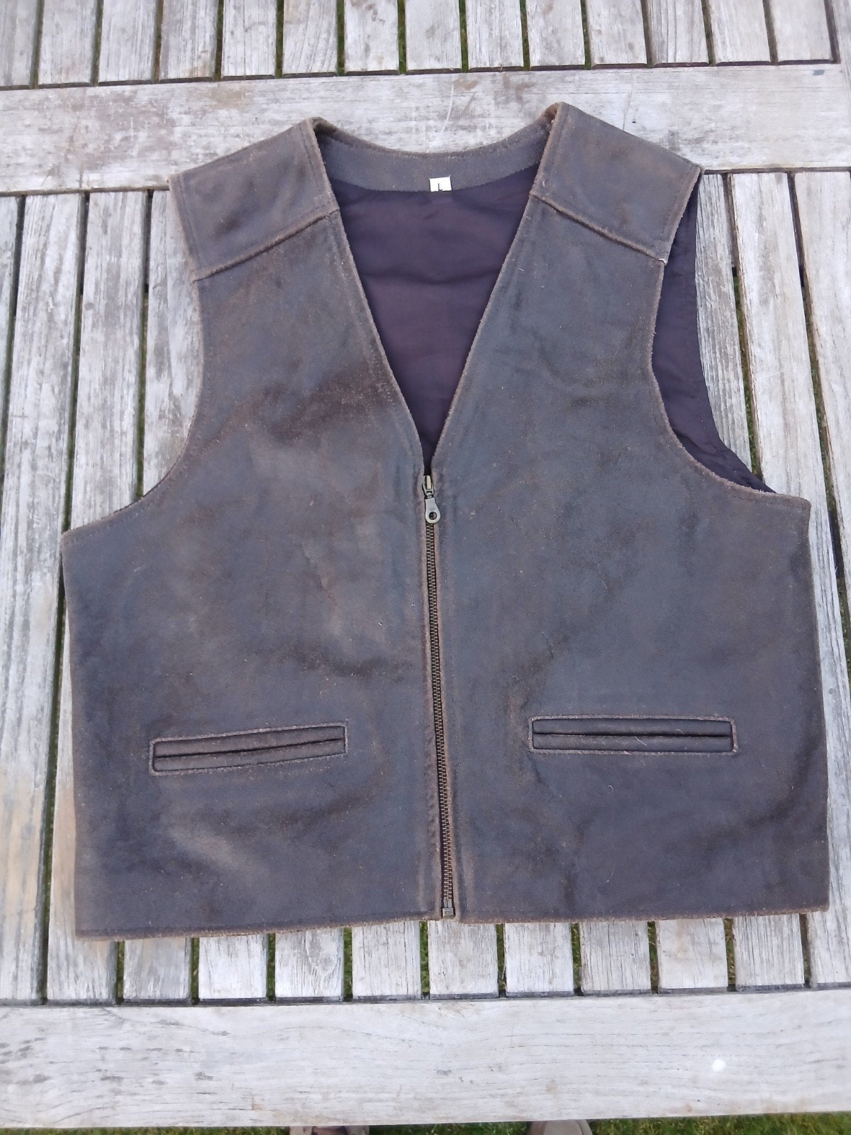 dik lederen vest, motorvest, singlet maat L, Ophalen of Verzenden, Gedragen, Maat 52/54 (L), Bruin