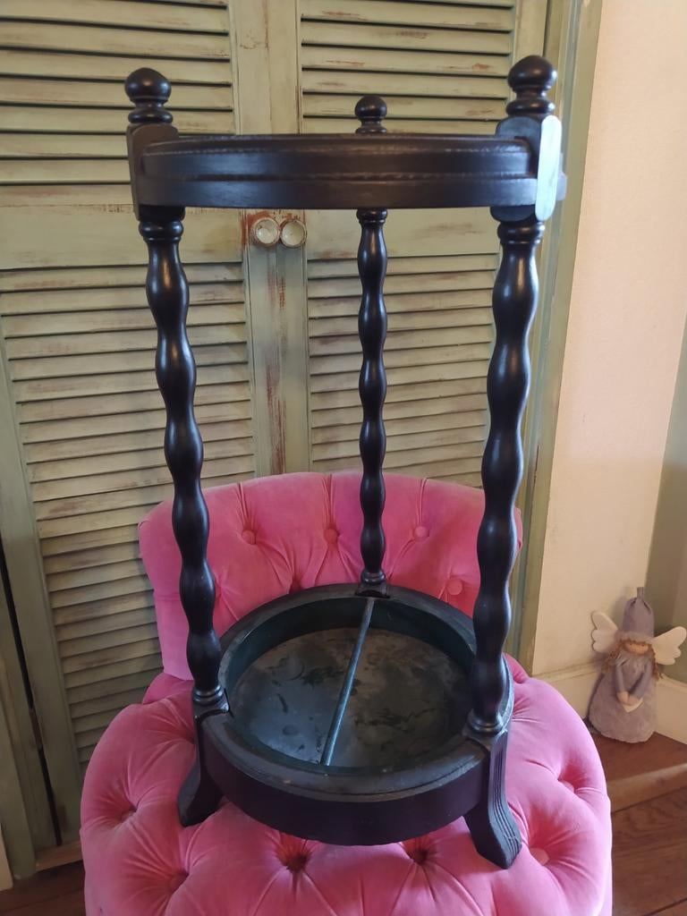 Antieke Ronde houten met metalen bak paraplu/stok bak, Ophalen of Verzenden, Hout