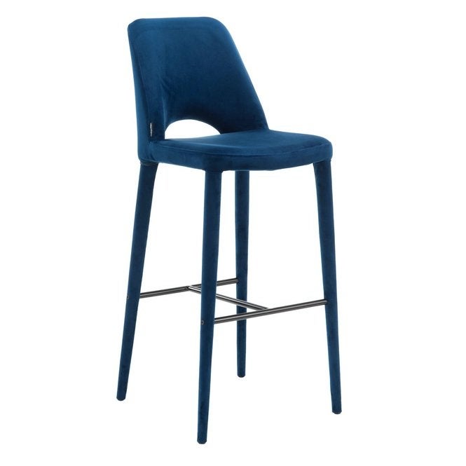 Pols Potten Holy Velvet Barstoel - Blauw, Ophalen, Met voetsteun, Nieuw, Metaal