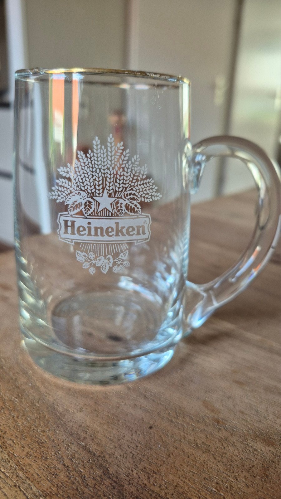 Mooie glazen Heineken Bierpul - 11,5 cm hoog, Ophalen of Verzenden, Gebruikt, Pul(len), Heineken