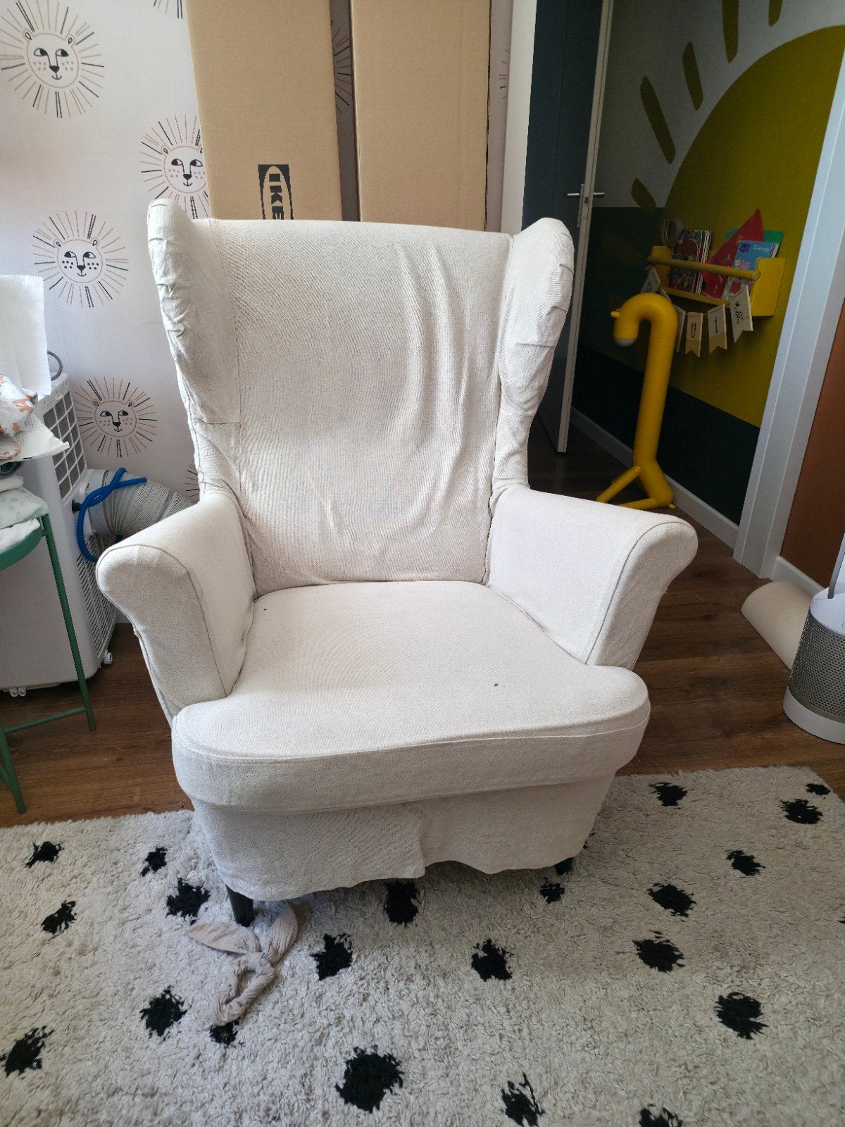 IKEA Strandmon oorfauteuil met overtrek hoes, Huis en Inrichting, Fauteuils, Ophalen, Gebruikt, Modern, Scandinavisch, 75 tot 100 cm