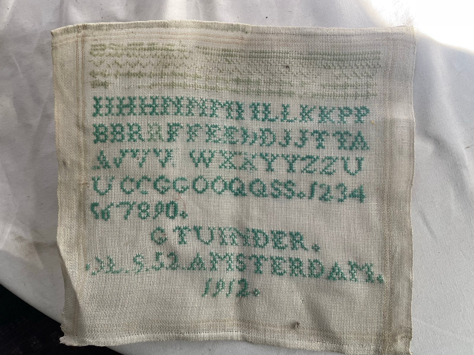 Antieke Letterlap Merklap Amsterdam 1912 Tuinder, Antiek en Kunst, Ophalen of Verzenden