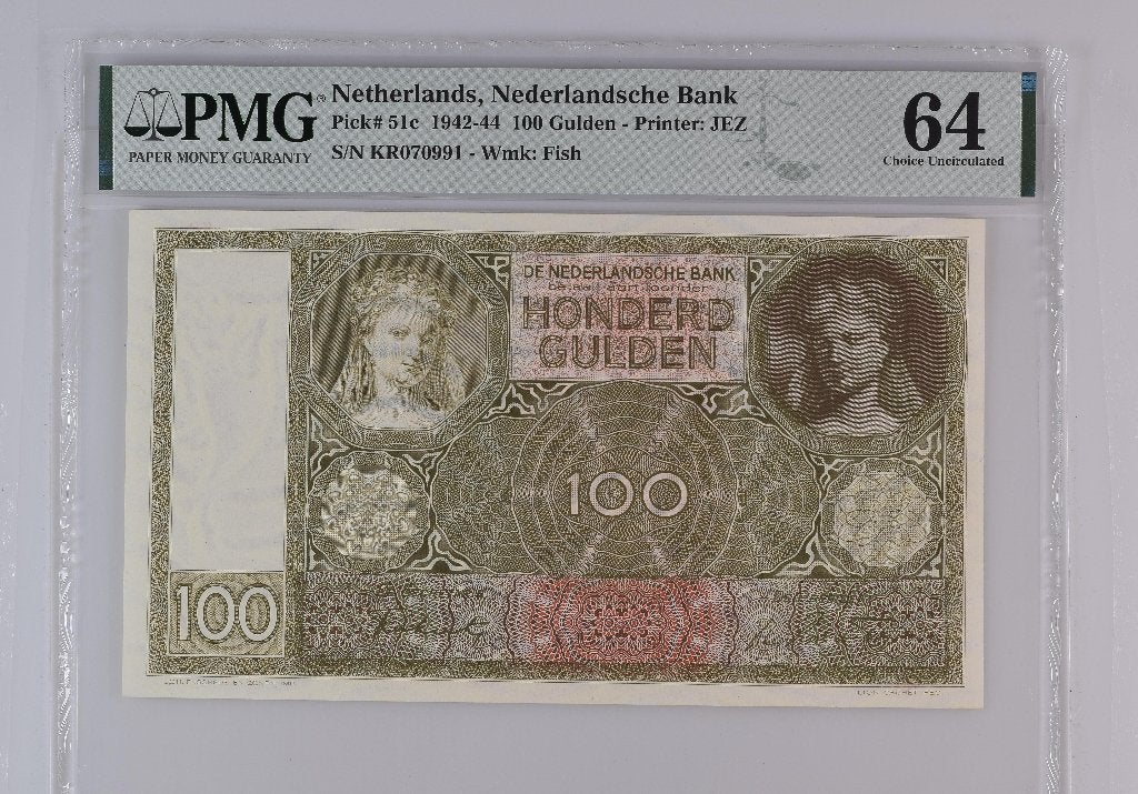 UNC biljet 100 gulden Luitspelende Vrouw, 1942 | PMG 64, Postzegels en Munten, Ophalen of Verzenden, 100 gulden