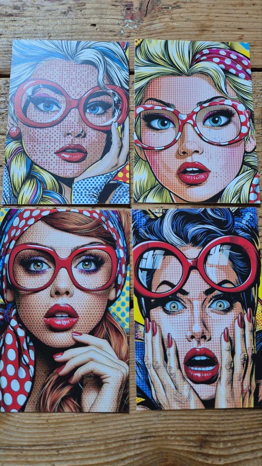 👄Pop-art set 4 retro dames pin-up kaarten A6, Ophalen of Verzenden, Nieuw, Overige typen